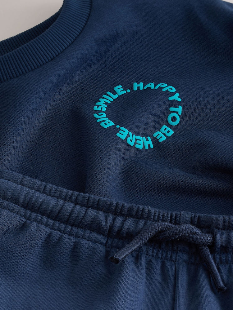 Navy Big Smile Crew Neck Sweatshirt and Shorts Set (3mths-7yrs)