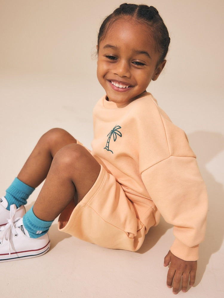 Orange Cool Kids Club Crew Neck Sweatshirt and Shorts Set (3mths-7yrs)