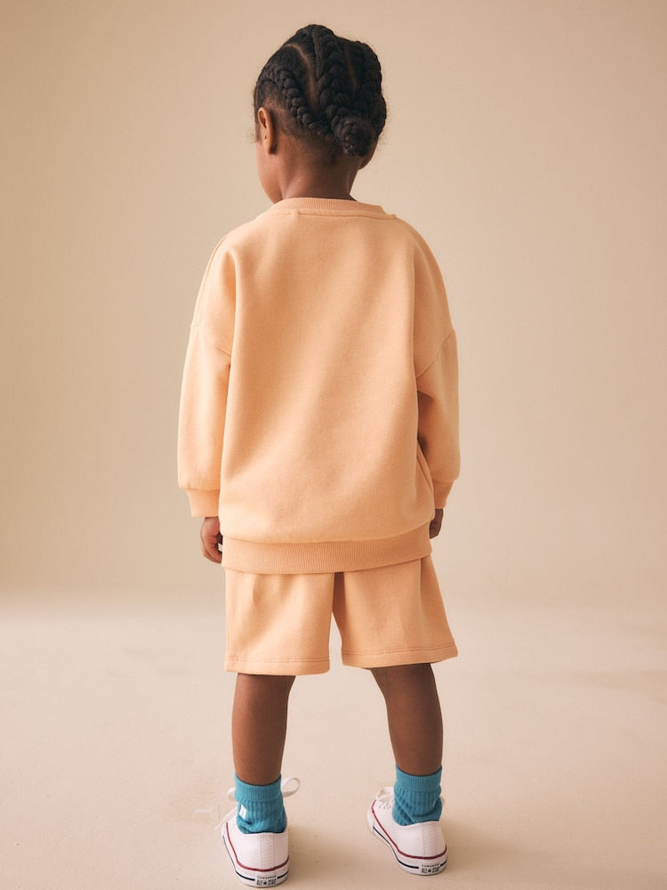 Orange Cool Kids Club Crew Neck Sweatshirt and Shorts Set (3mths-7yrs)