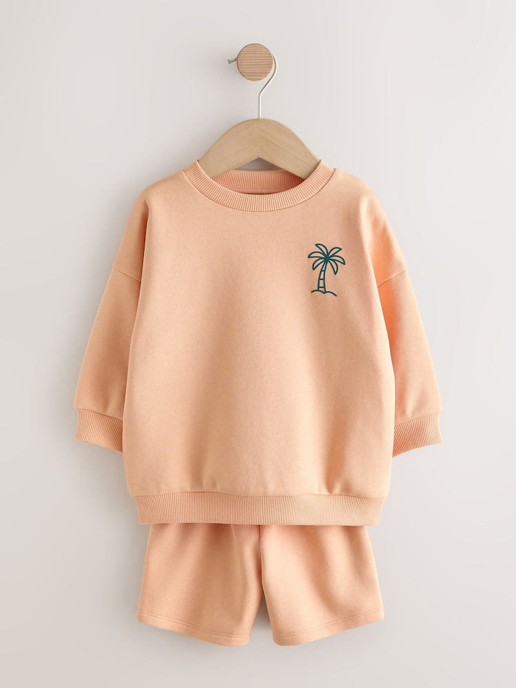 Orange Cool Kids Club Crew Neck Sweatshirt and Shorts Set (3mths-7yrs)