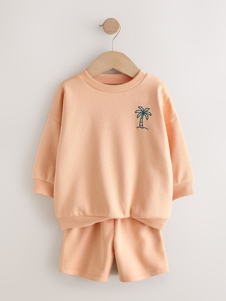 Orange Cool Kids Club Crew Neck Sweatshirt and Shorts Set (3mths-7yrs)