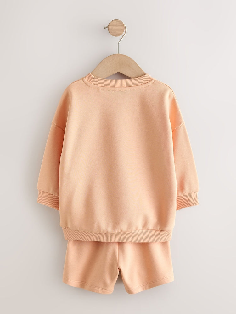 Orange Cool Kids Club Crew Neck Sweatshirt and Shorts Set (3mths-7yrs)