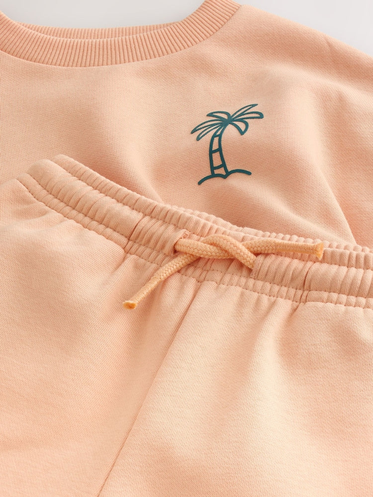Orange Cool Kids Club Crew Neck Sweatshirt and Shorts Set (3mths-7yrs)