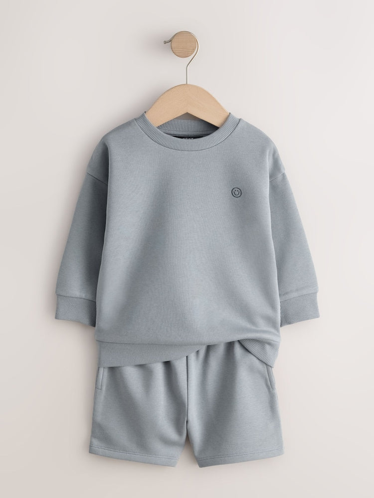 Grey Single Plain Crew Neck Sweatshirt and Shorts Set (3mths-7yrs)