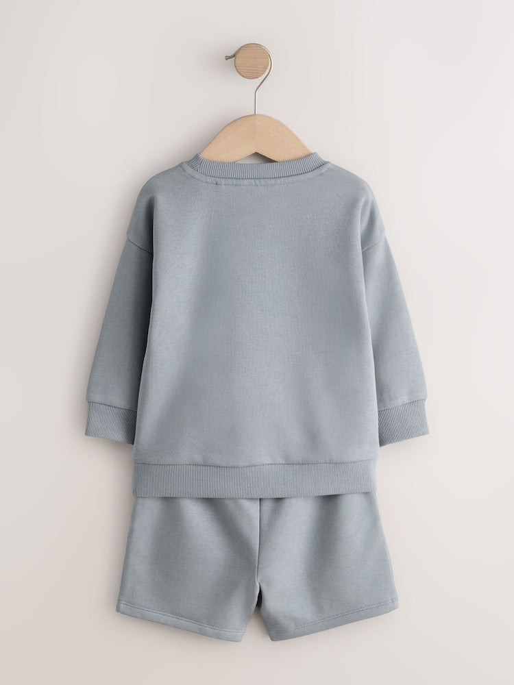 Grey Single Plain Crew Neck Sweatshirt and Shorts Set (3mths-7yrs)