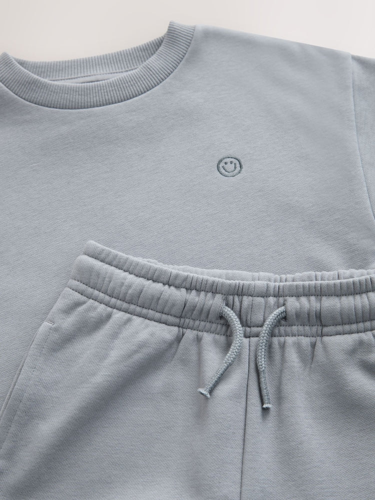 Grey Single Plain Crew Neck Sweatshirt and Shorts Set (3mths-7yrs)