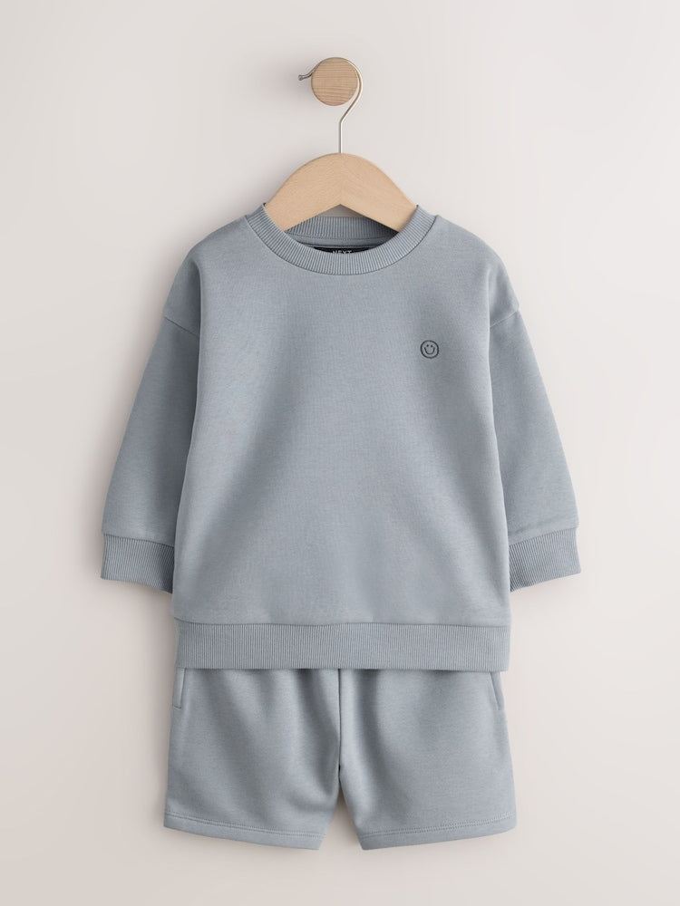 Grey Single Plain Crew Neck Sweatshirt and Shorts Set (3mths-7yrs)