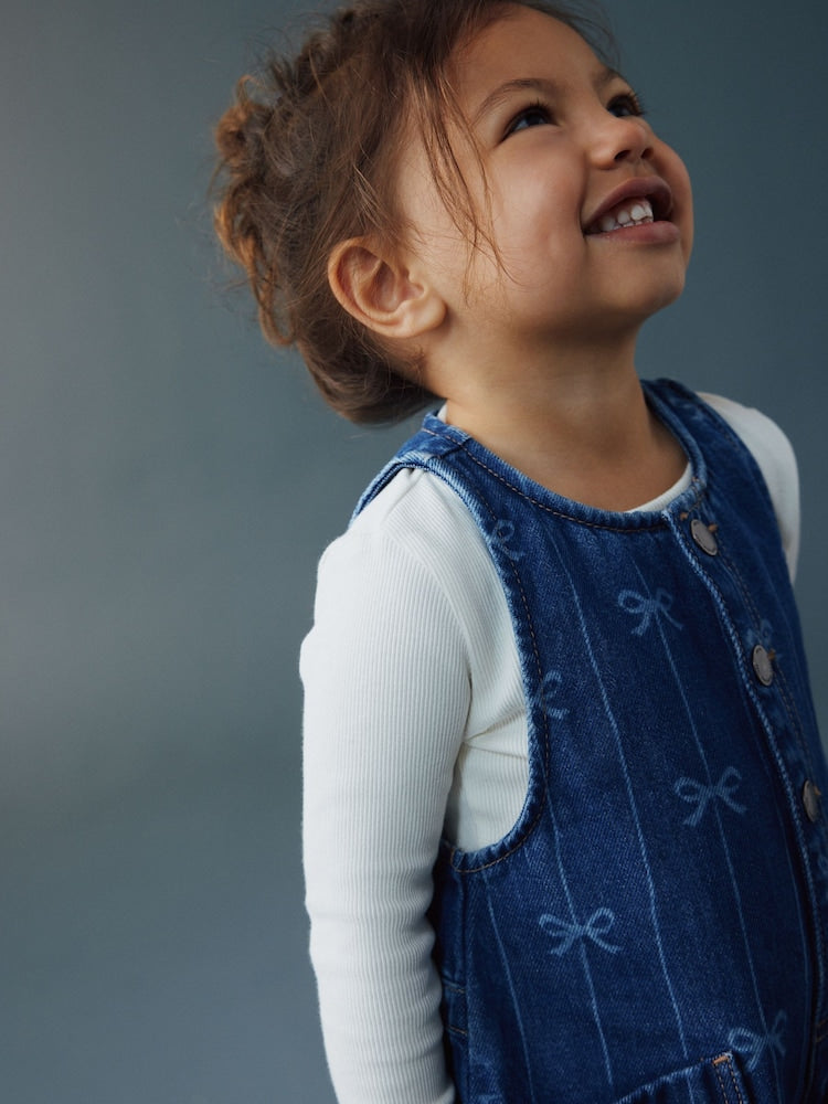 Bow Print Sleeveless Denim Jumpsuit (3mths-8yrs) - Size 3-6 Months (62-68cm)