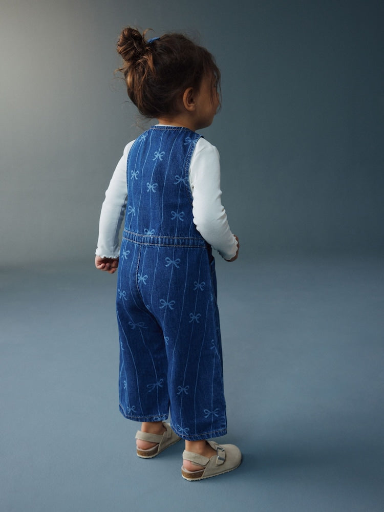 Bow Print Sleeveless Denim Jumpsuit (3mths-8yrs) - Size 3-6 Months (62-68cm)