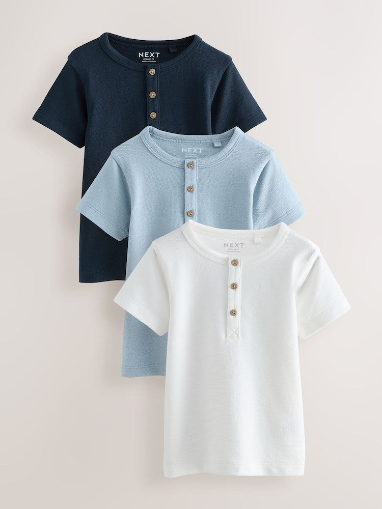 Navy/Blue/Stone Short Sleeve Henley Neck T-Shirts 3 Pack (3mths-7yrs)