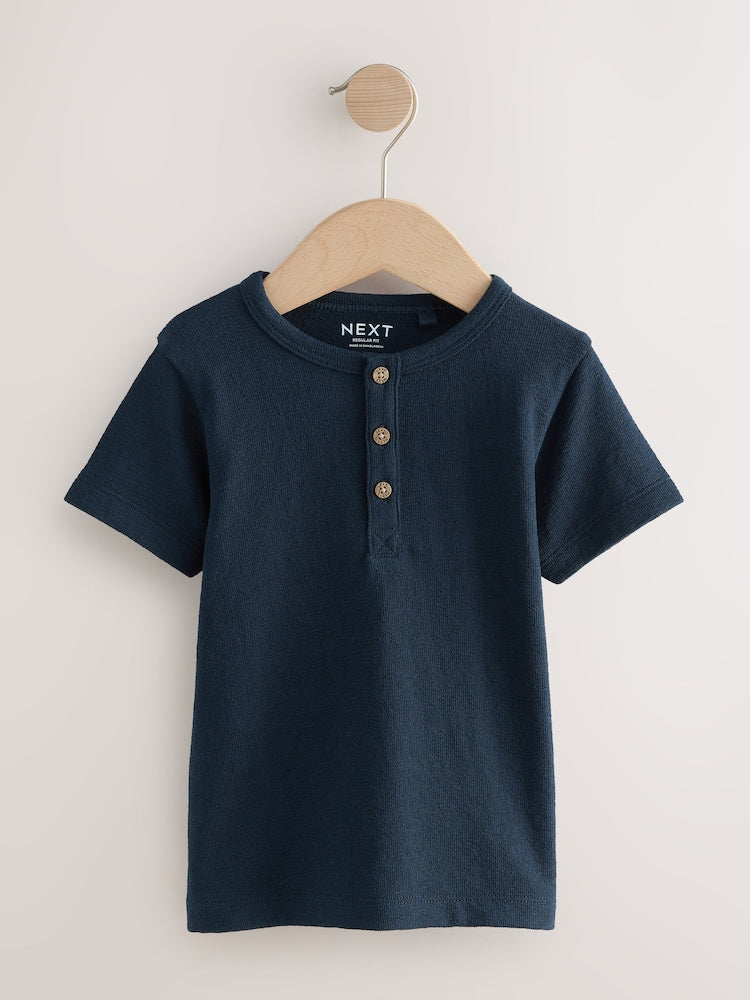 Navy/Blue/Stone Short Sleeve Henley Neck T-Shirts 3 Pack (3mths-7yrs)