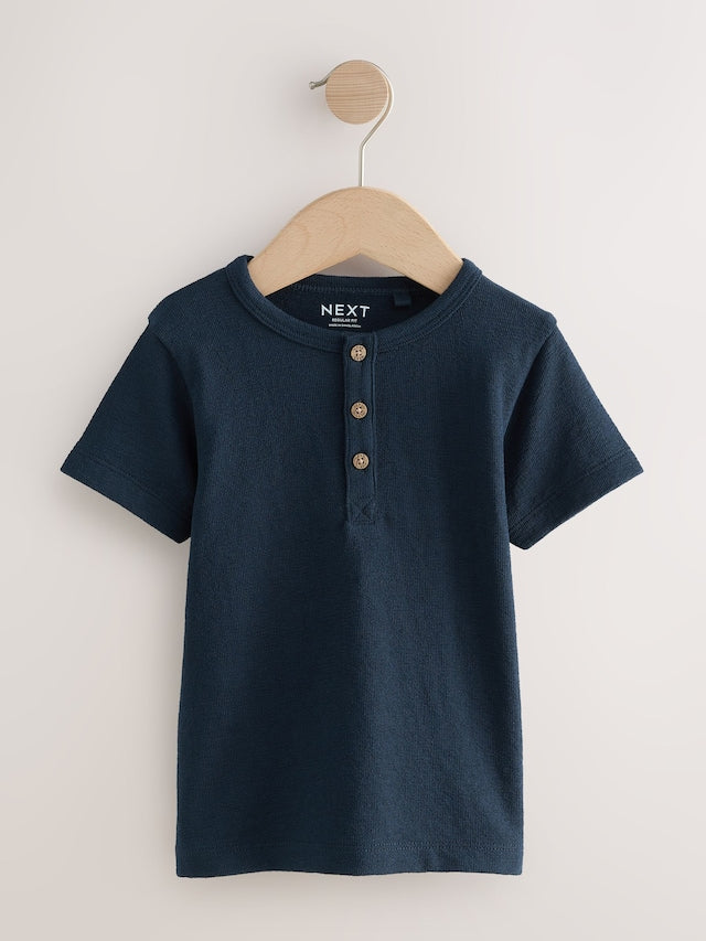 Navy/Blue/Stone Short Sleeve Henley Neck T-Shirts 3 Pack (3mths-7yrs) - Size 3-6 Months (62-68cm)