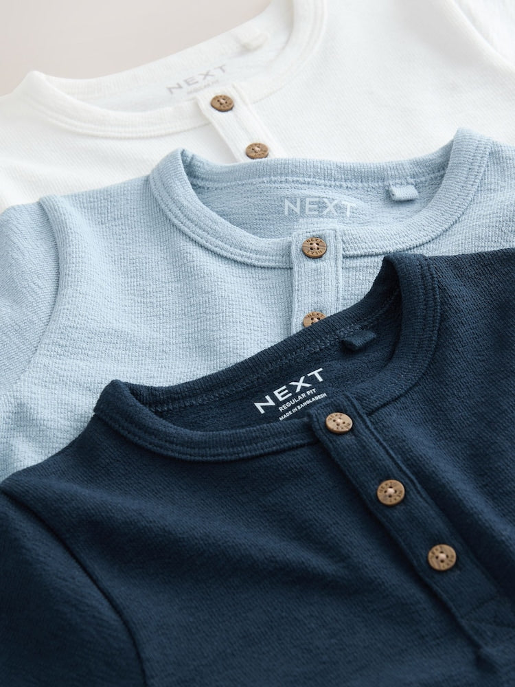 Navy/Blue/Stone Short Sleeve Henley Neck T-Shirts 3 Pack (3mths-7yrs)