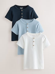 Navy/Blue/Stone Short Sleeve Henley Neck T-Shirts 3 Pack (3mths-7yrs) - Size 3-6 Months (62-68cm)