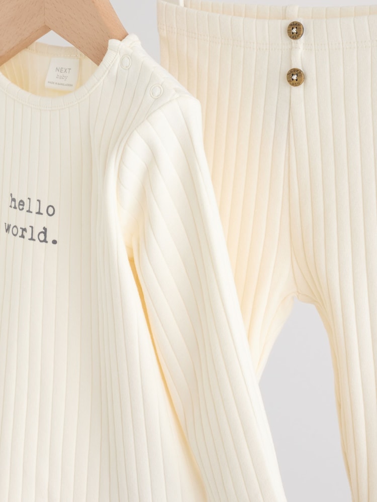 Cream Hello World Top and Leggings Baby Set (0-18mths)