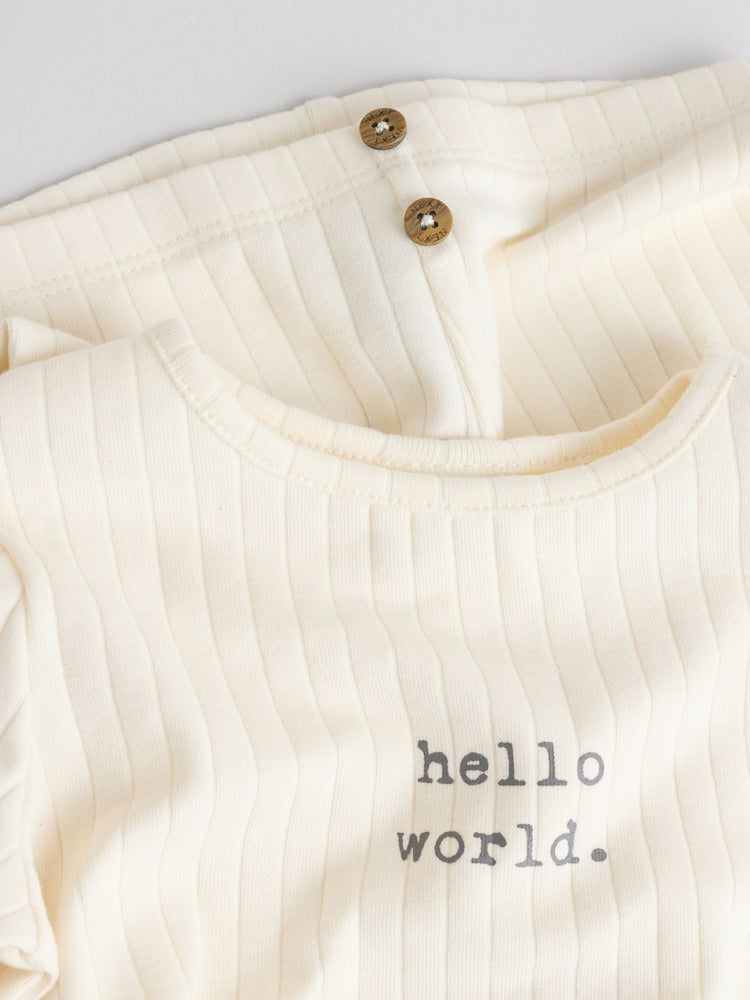 Cream Hello World Top and Leggings Baby Set (0-18mths)