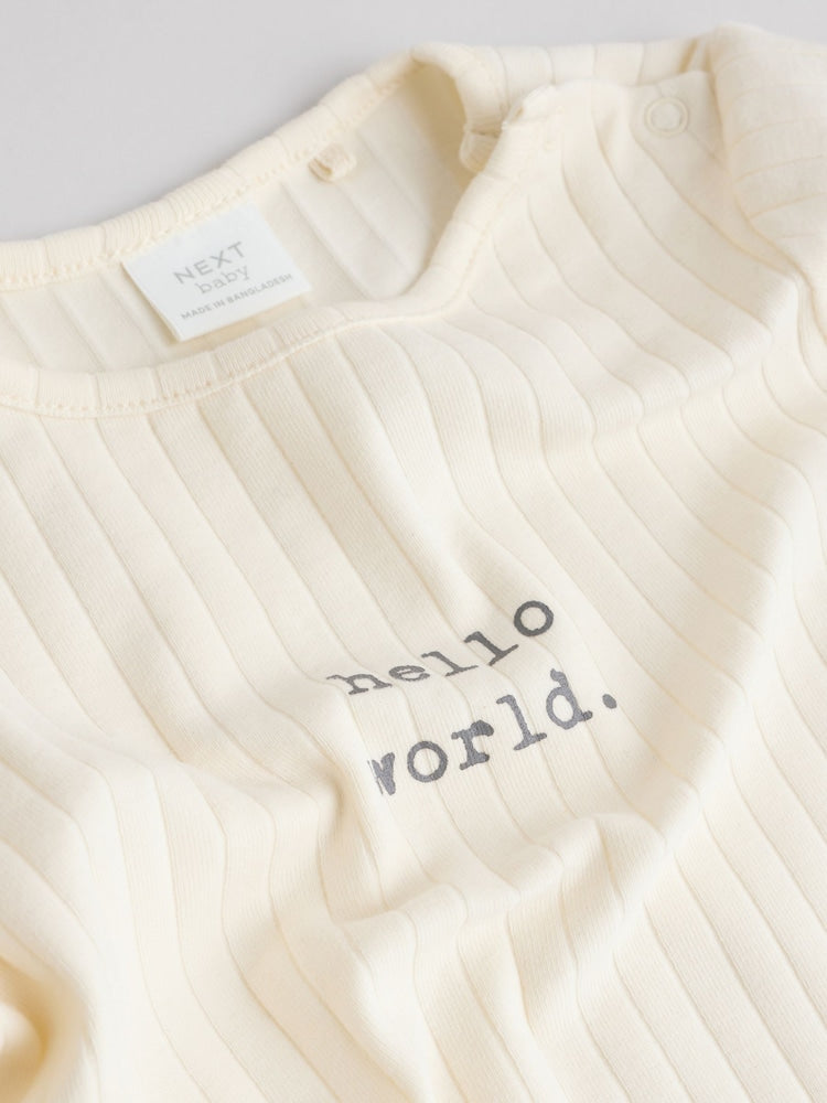 Cream Hello World Top and Leggings Baby Set (0-18mths)