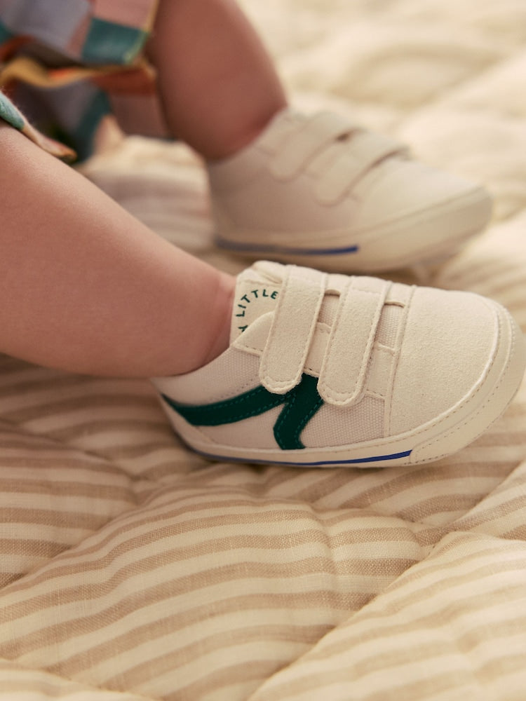 White/Green Touch Fastening Baby Trainers (0-2mths) - Size Up To 3 Months (50 - 62cm)