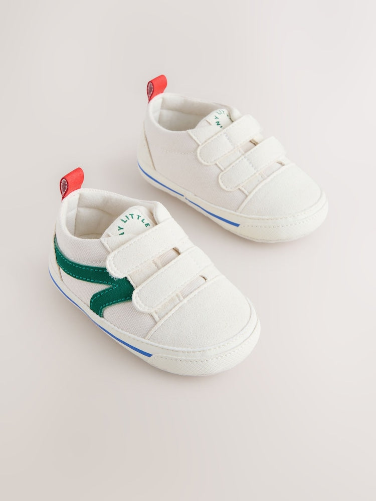 White/Green Touch Fastening Baby Trainers (0-2mths) - Size Up To 3 Months (50 - 62cm)