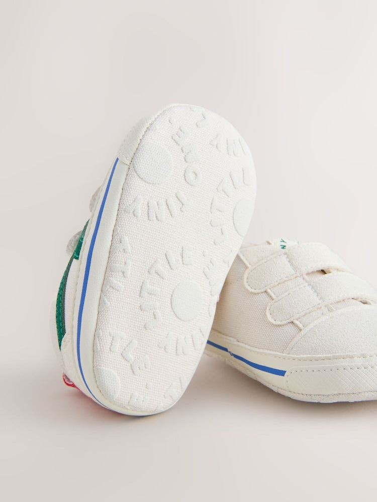 White/Green Touch Fastening Baby Trainers (0-2mths) - Size Up To 3 Months (50 - 62cm)