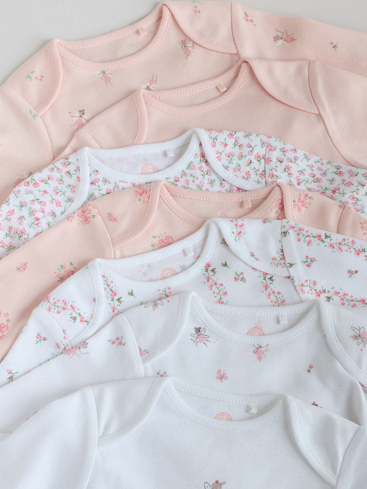 Pink 7 Pack Long Sleeve Baby Bodysuit