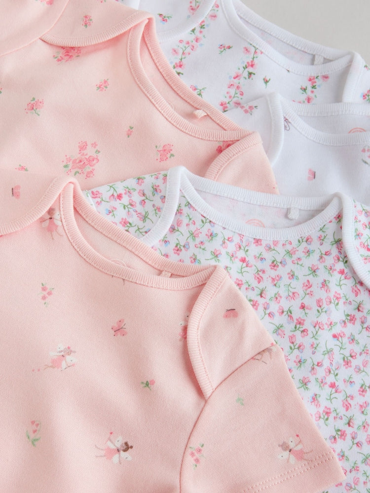 Pink 5 Pack Short Sleeve Baby Bodysuit