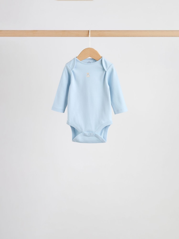 Blue 5 Pack Long Sleeved Baby Bear Bodysuit
