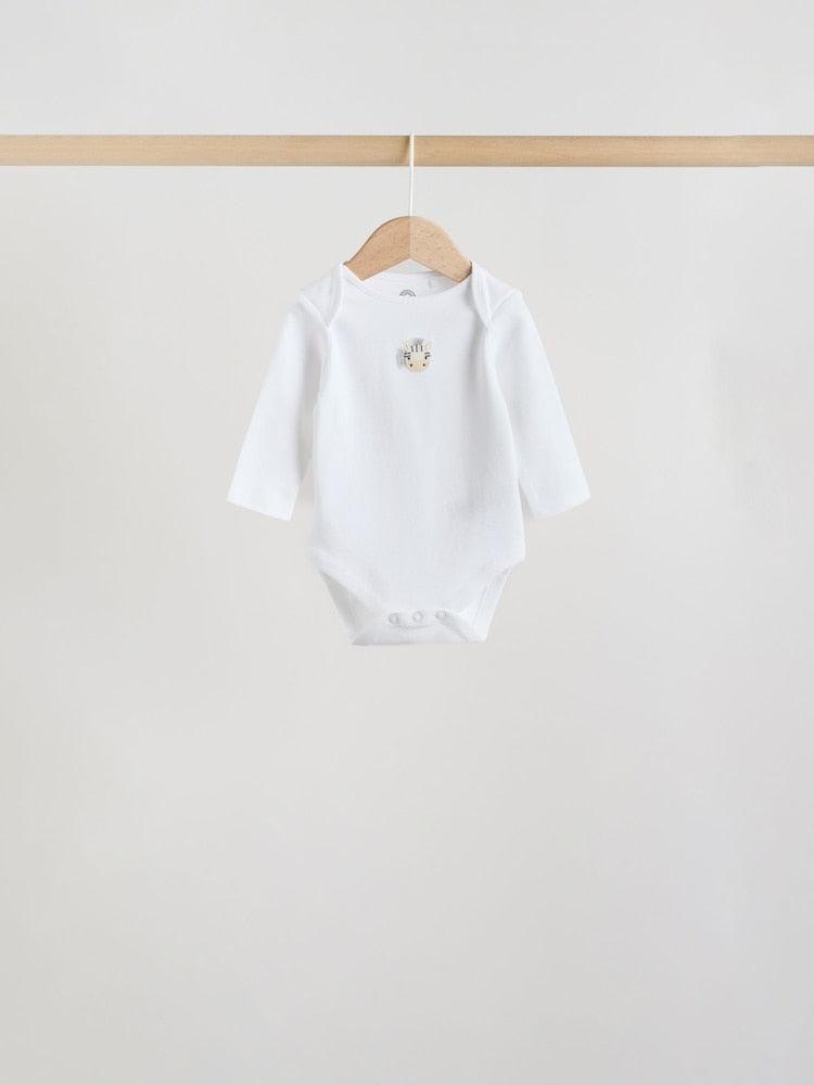 White Long Sleeve Baby Bodysuits 5 Pack