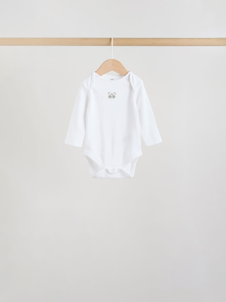 White Long Sleeve Baby Bodysuits 5 Pack