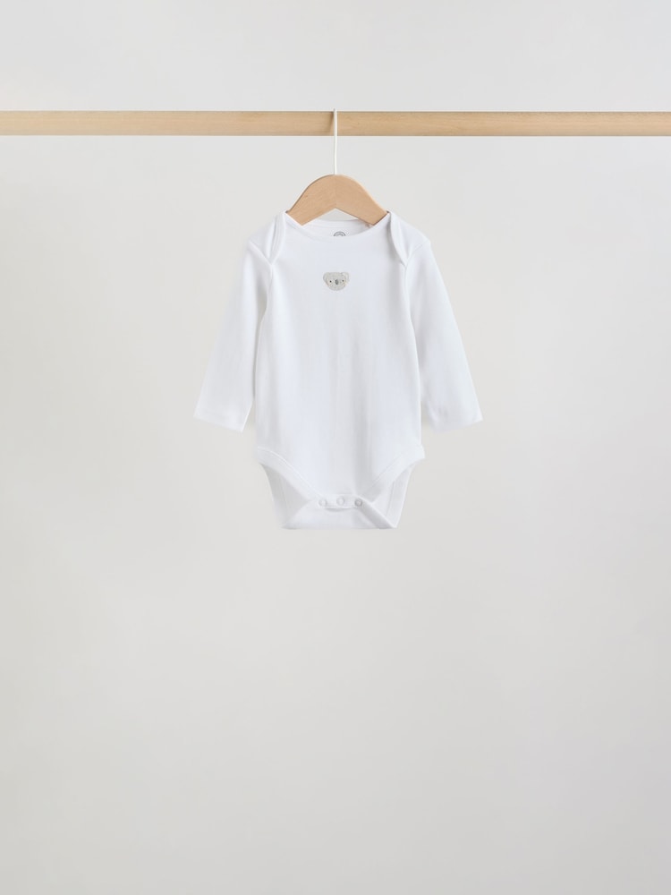 White Long Sleeve Baby Bodysuits 5 Pack