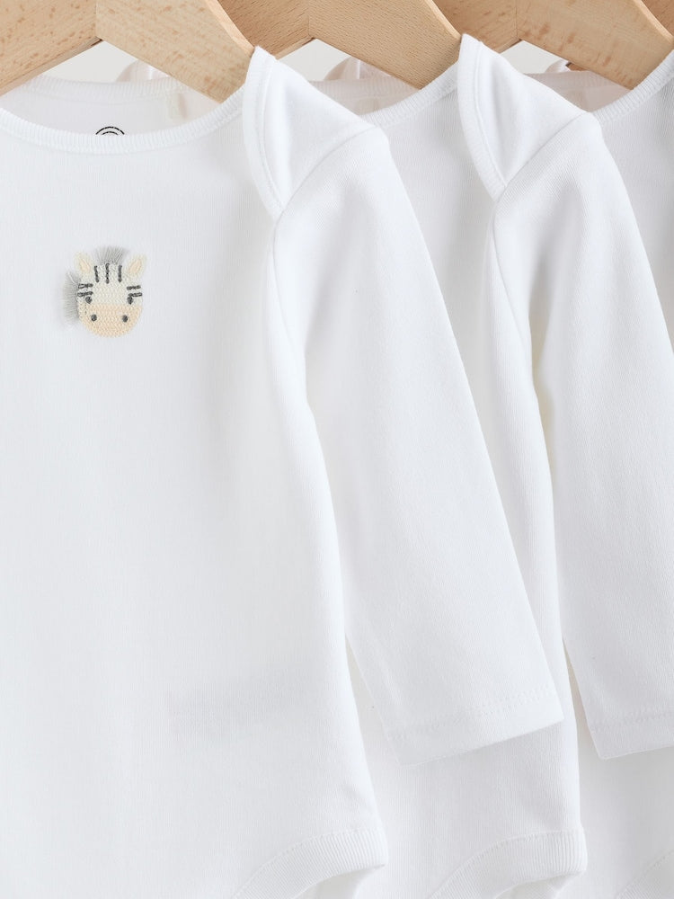 White Long Sleeve Baby Bodysuits 5 Pack
