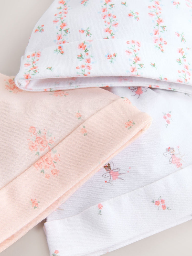Pink/White Tie Top Baby Beanies 3 Pack (0-12mths) - Size 44cm (5lb)