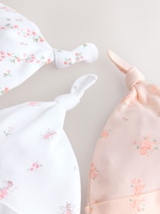 Pink/White Tie Top Baby Beanies 3 Pack (0-12mths) - Size 44cm (5lb)