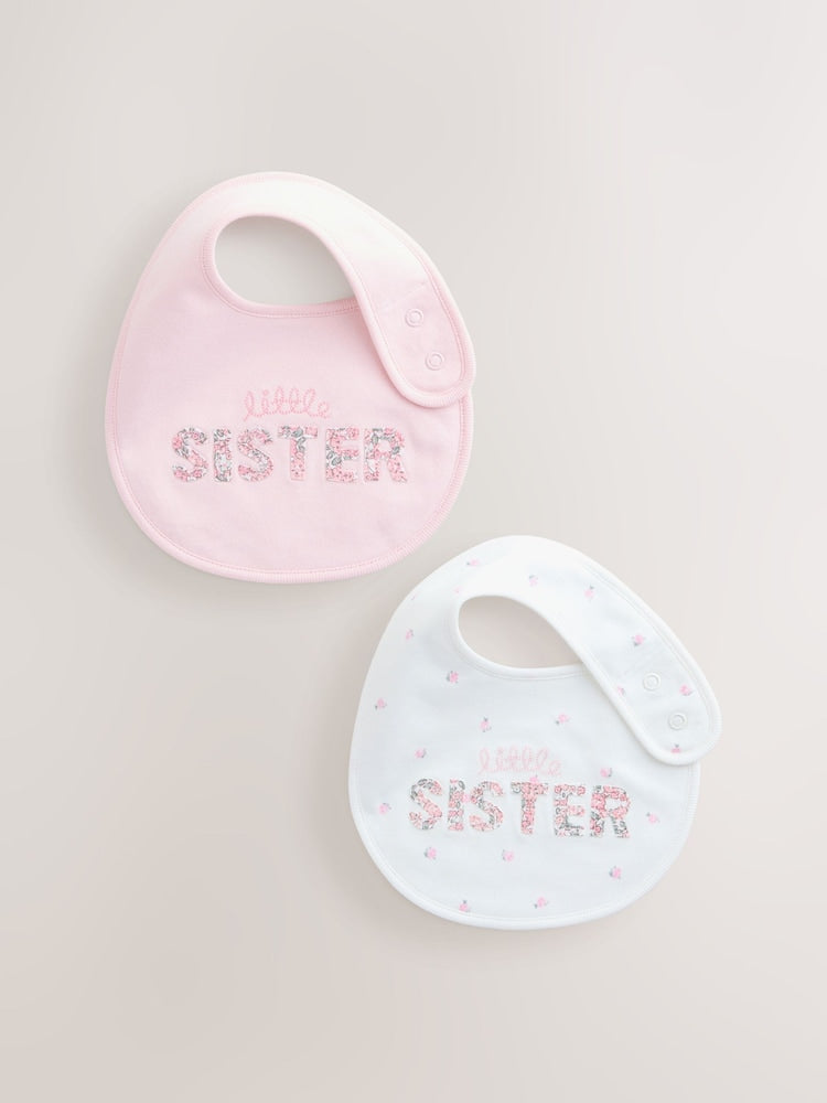 Pink/White Sister Family Baby Bibs 2 Pack - Pink/White Sister / Up to 1 Month (50-56cm)