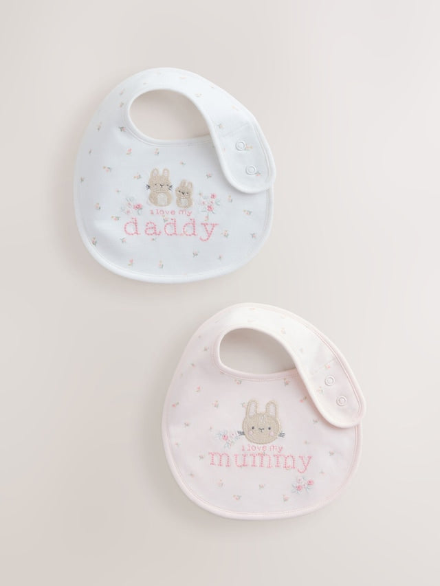 Pink Mummy/Daddy Family Baby Bibs 2 Pack - Size One