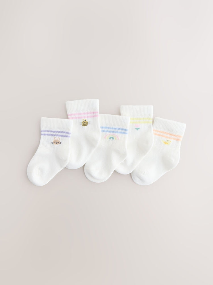 White Baby Socks 5 Pack - Size 50cm (First Size) - White