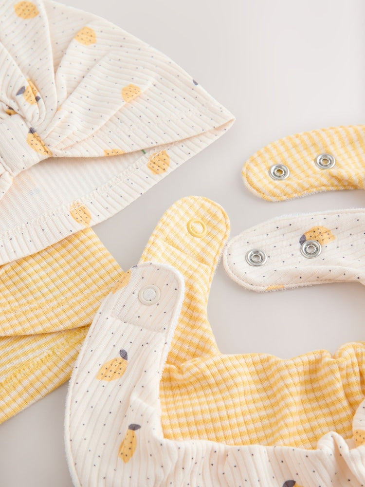 Yellow Baby Turban And Dribble Bib Set 4 Piece (0-18mths)