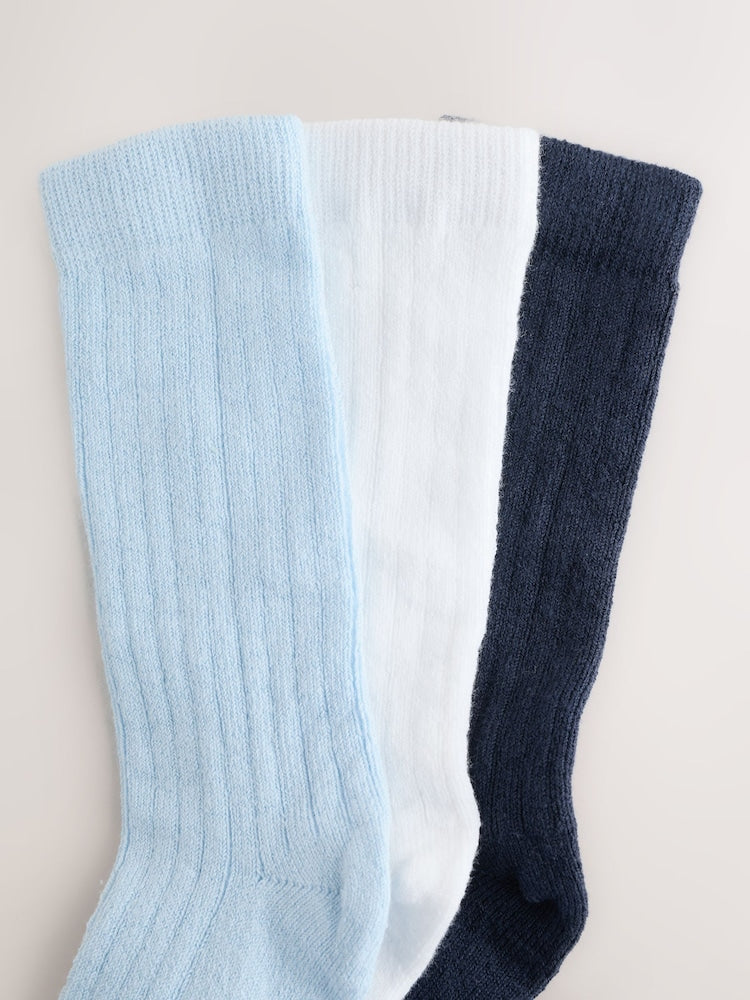 Blue/White Knee High Baby Socks 3 Pack - Size 50cm (First Size)