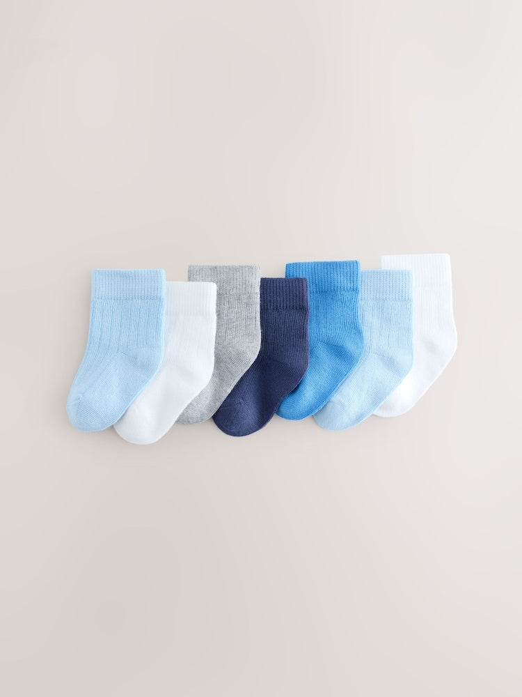 Blue Baby Socks 7 Pack (0mths-2yrs) - Size 50cm (First Size) - Blue