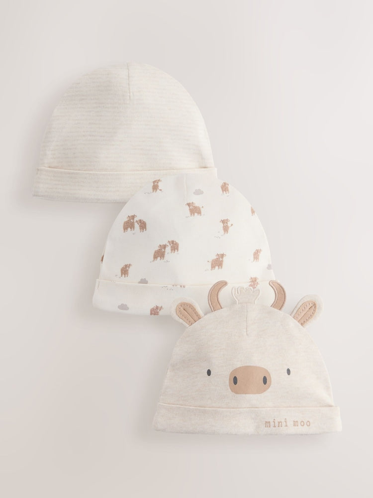 Neutral Hamish Baby Beanies 3 Pack (0-12mths) - Up To 3 Months (50 - 62cm)