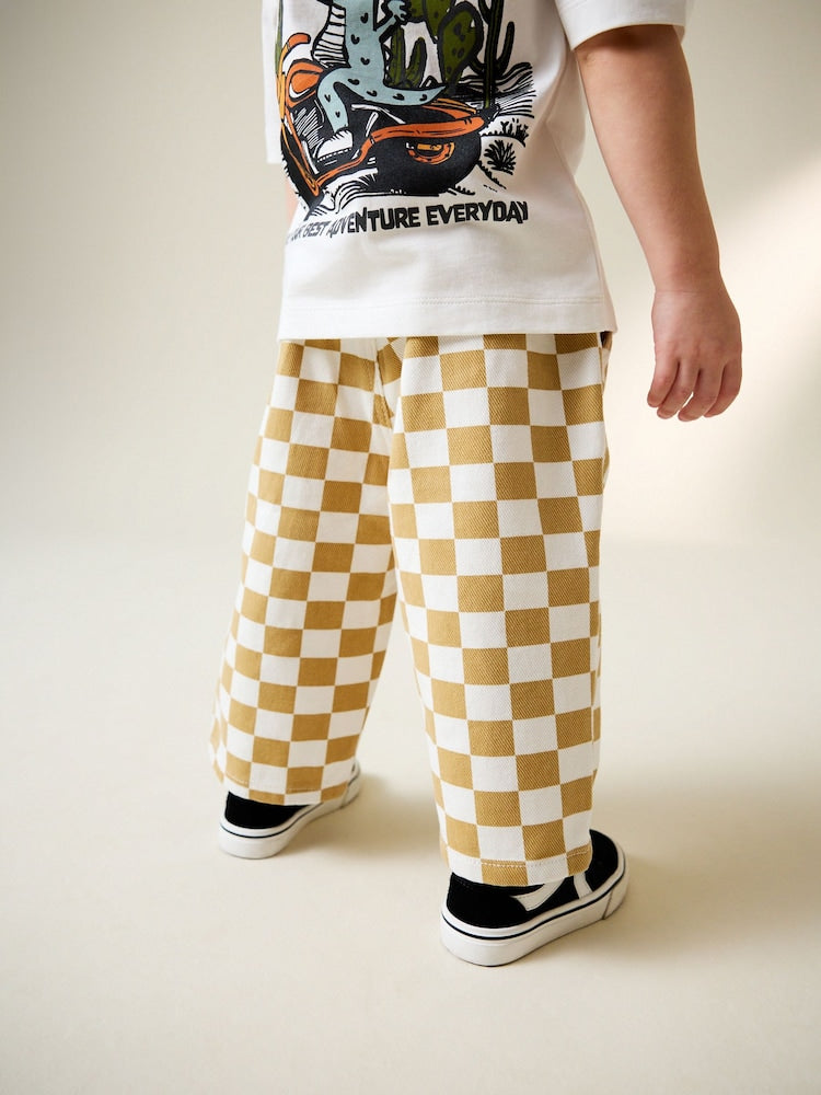 Yellow/White Checkerboard Pull On Wide Trousers (3mths-7yrs)
