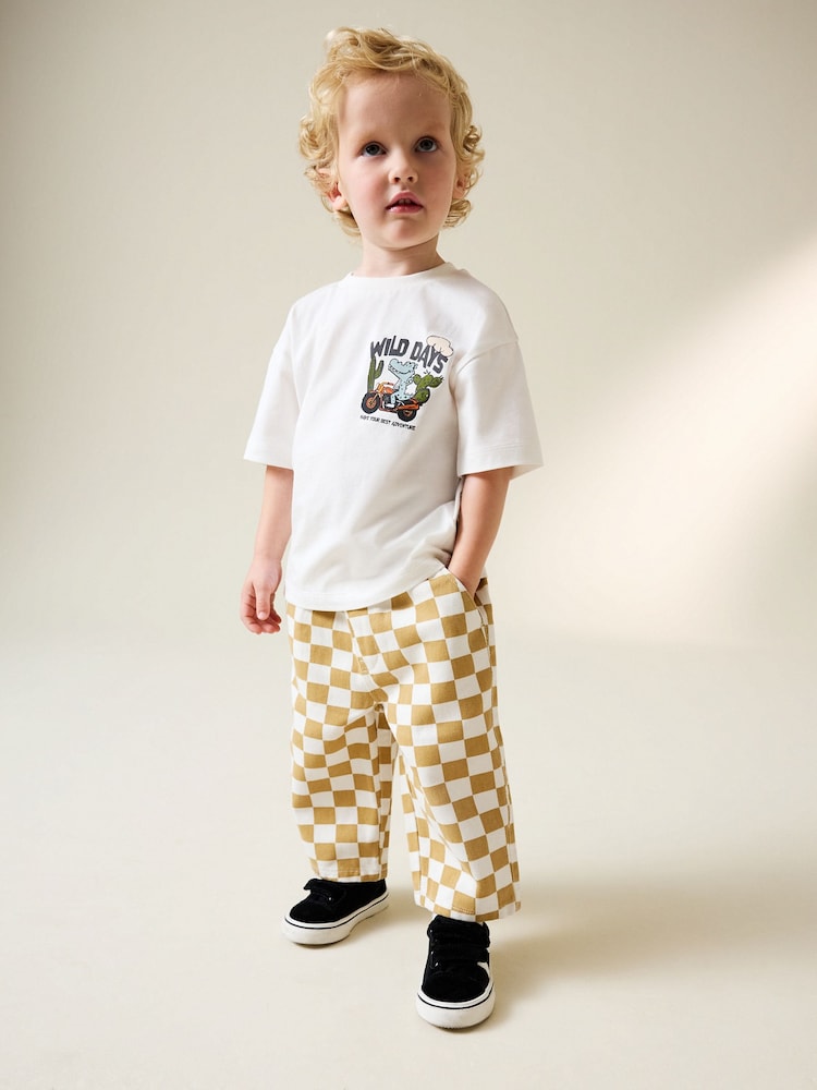 Yellow/White Checkerboard Pull On Wide Trousers (3mths-7yrs)