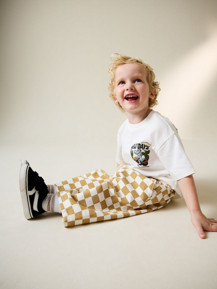 Yellow/White Checkerboard Pull On Wide Trousers (3mths-7yrs)