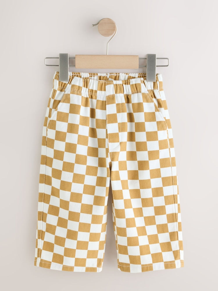 Yellow/White Checkerboard Pull On Wide Trousers (3mths-7yrs)