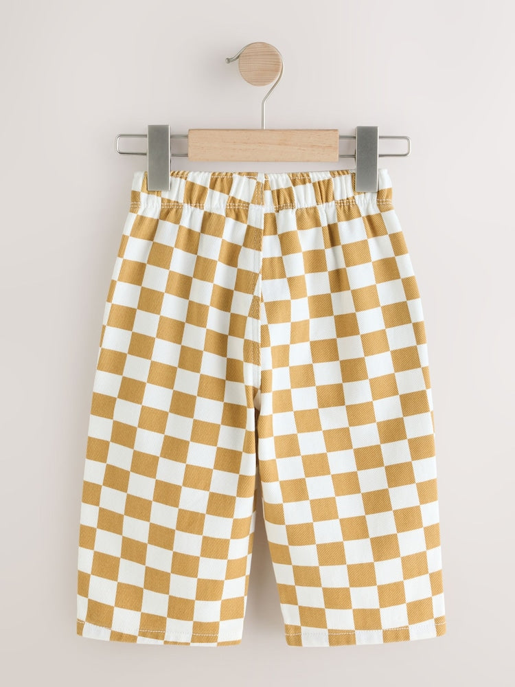 Yellow/White Checkerboard Pull On Wide Trousers (3mths-7yrs)