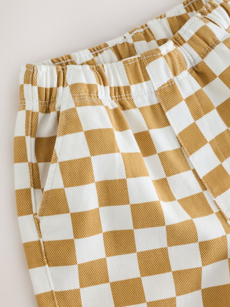 Yellow/White Checkerboard Pull On Wide Trousers (3mths-7yrs)