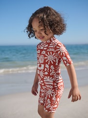 Brown Aztec Sunsafe All-In-One Swimsuit (3mths-7yrs) - Size 3-6 Months (62-68cm)