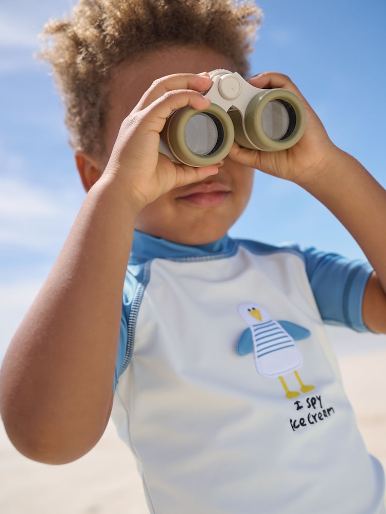 Blue/Ecru Seagull Short Sleeve Sunsafe Rash Vest and Swim Shorts Set (3mths-7yrs)