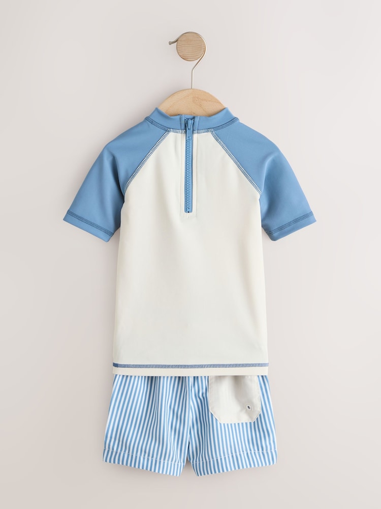 Blue/Ecru Seagull Short Sleeve Sunsafe Rash Vest and Swim Shorts Set (3mths-7yrs)