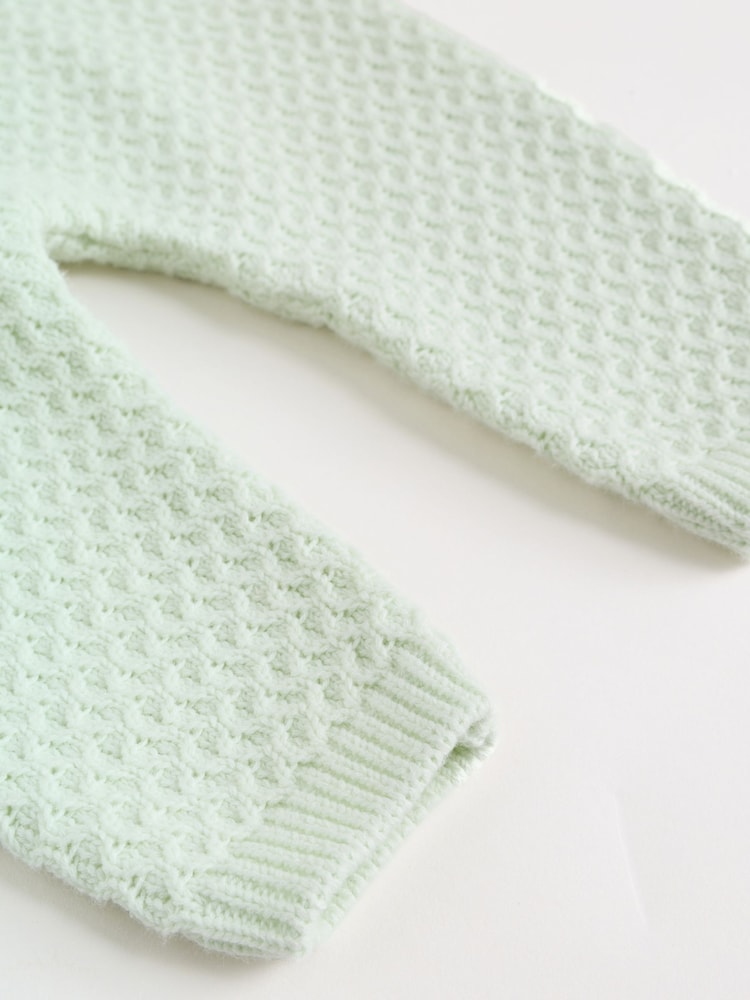 Sage Green Crochet Animal Knitted Cardigan and Legging Baby Set (0mths-2yrs)